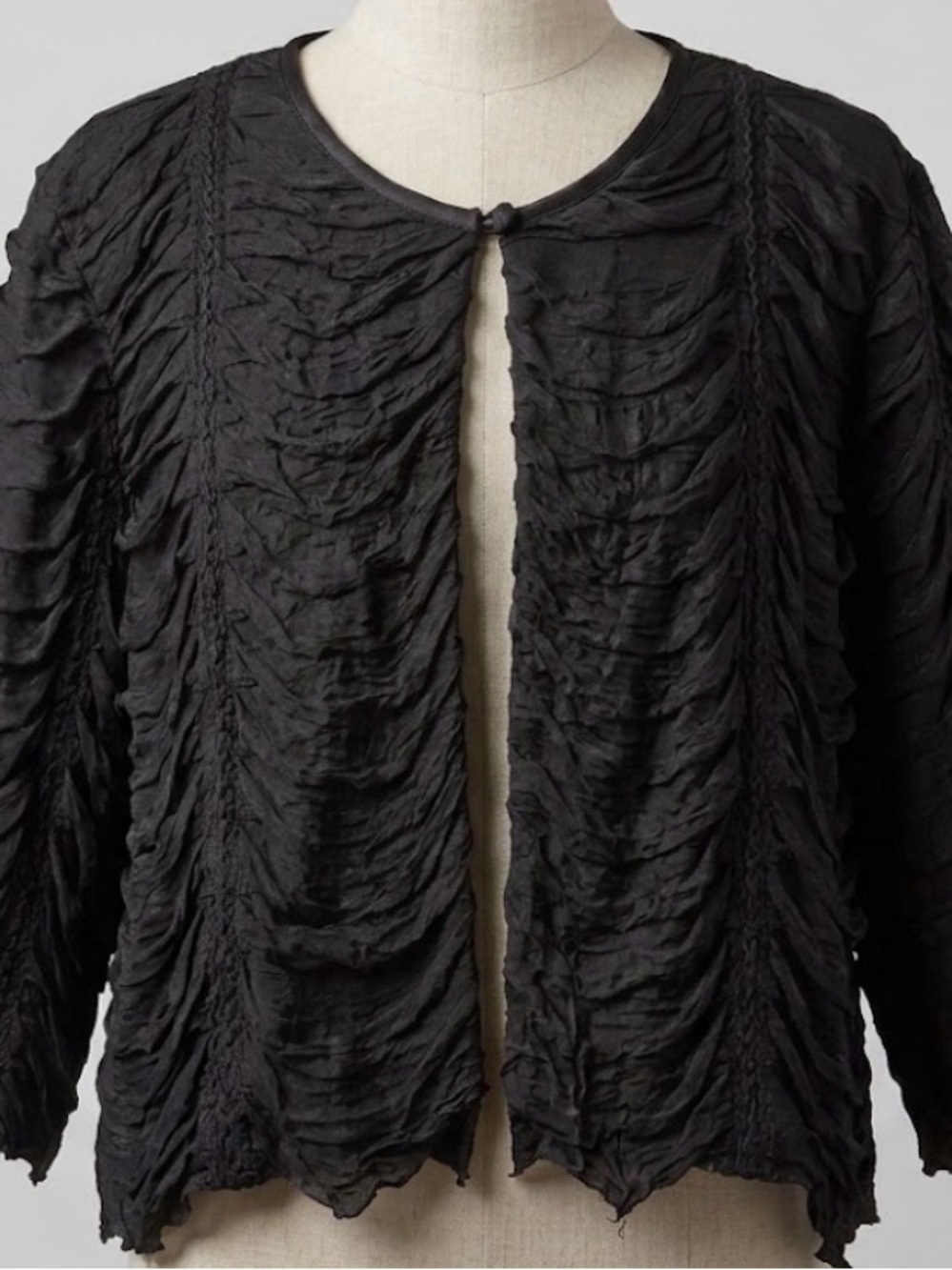 R&M Richards Black Ruffled Textured Evening Jacket Large